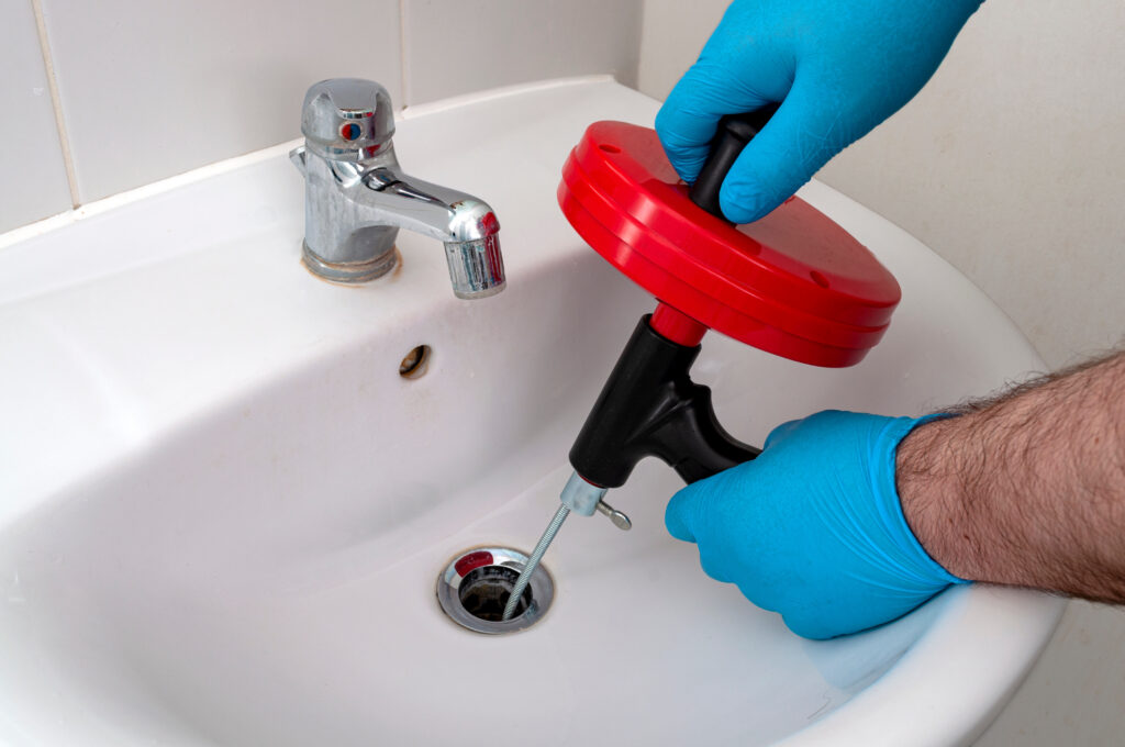 a plumber cleaning a drain