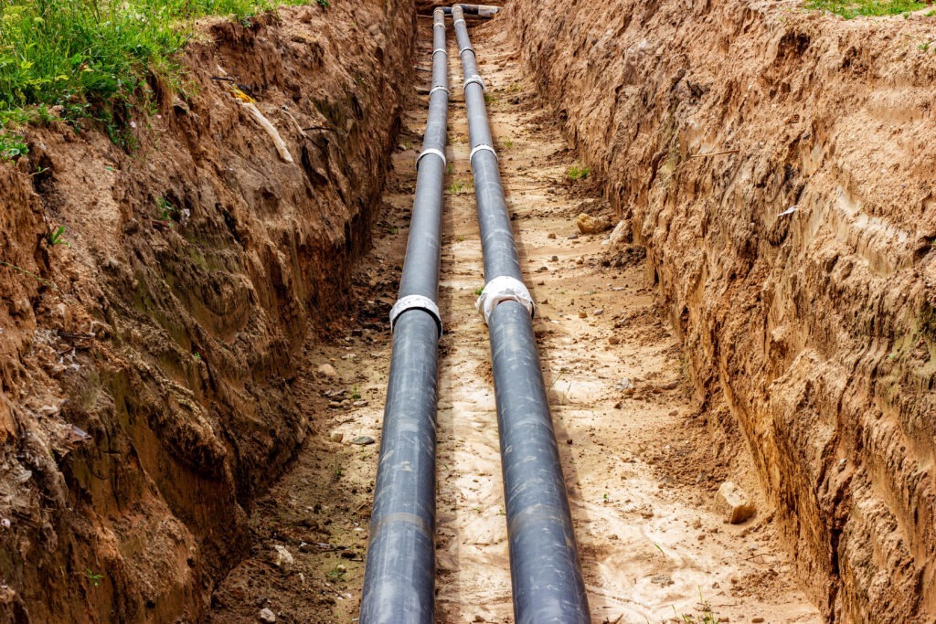 Picture of freshly installed sewer lines
